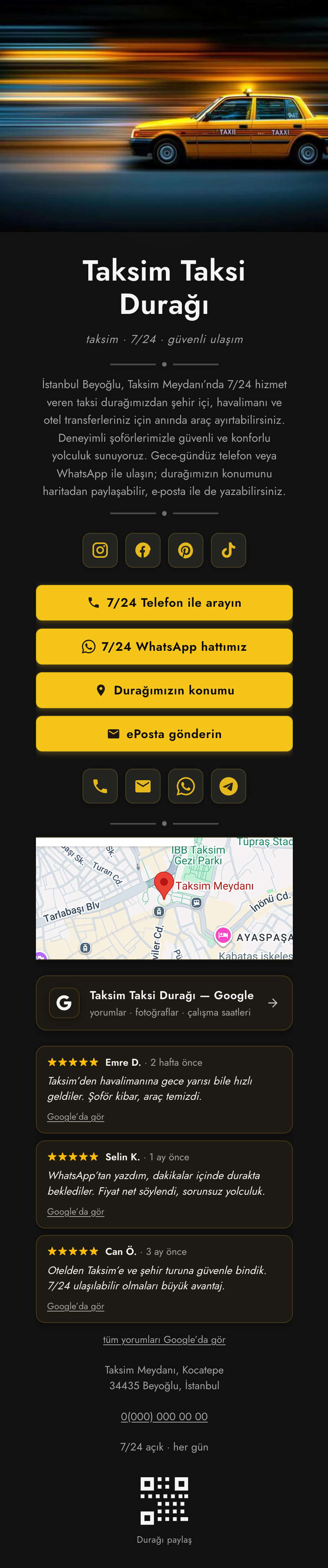 Taksi hizmeti — örnek site önizlemesi