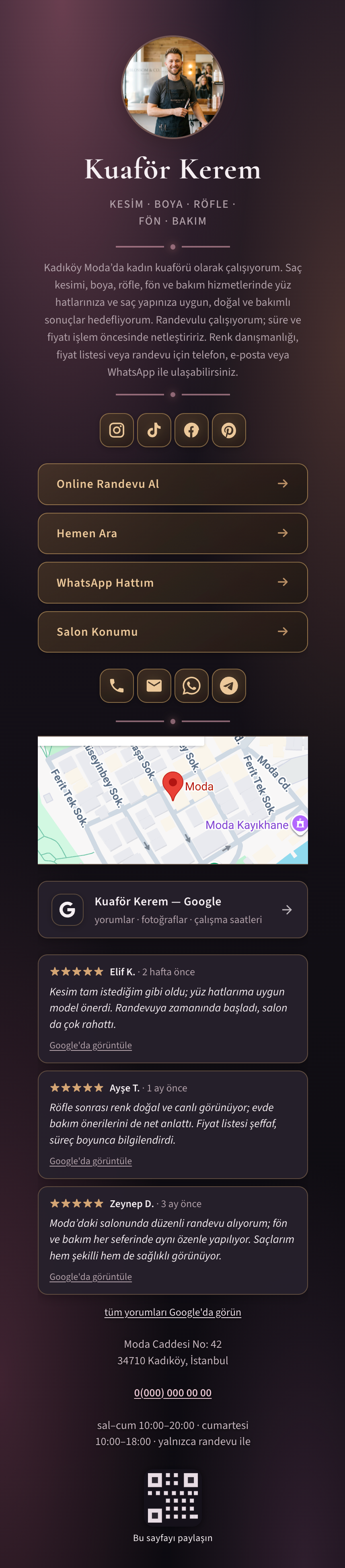 Serbest kuaför — örnek site önizlemesi