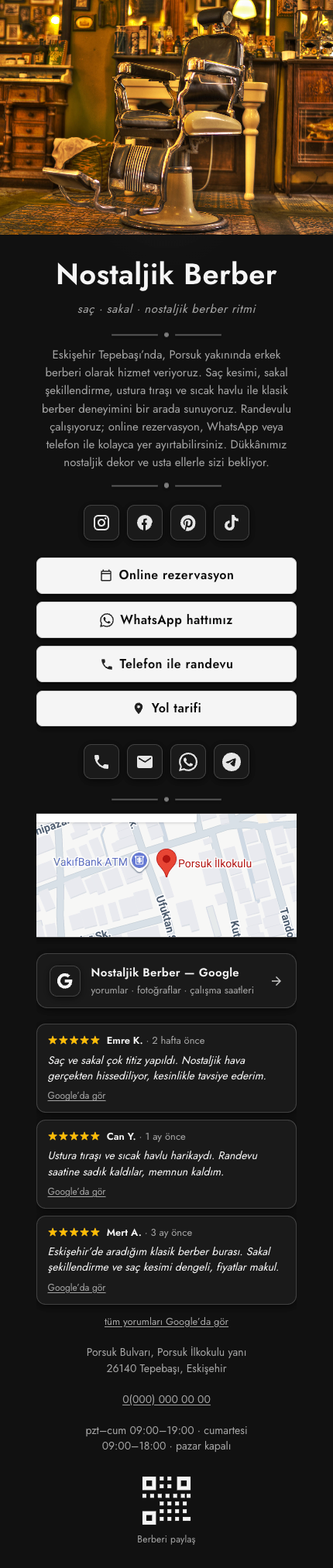 Berber · İkonlu · Siyah Beyaz template preview