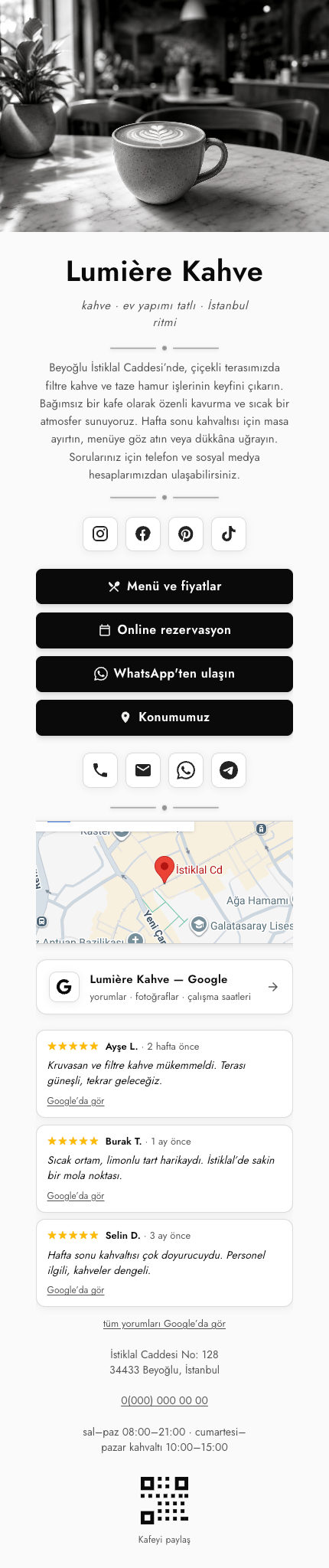 Kafe · İkonlu · Beyaz Siyah template preview