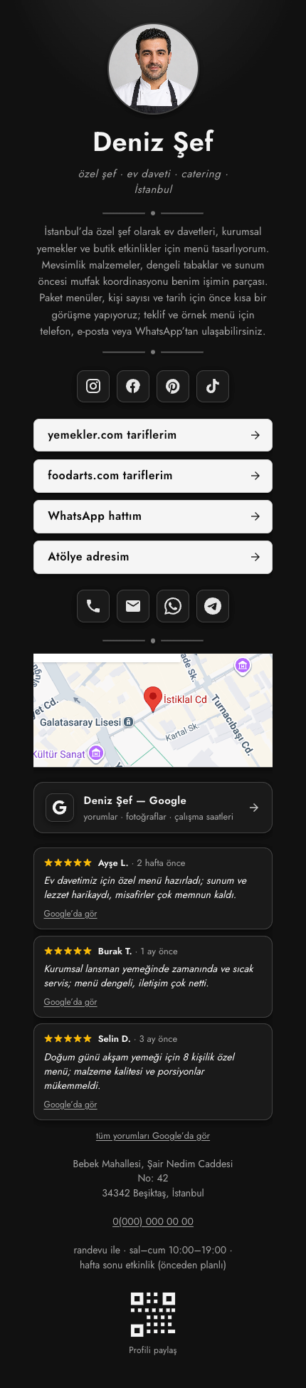 Şef · İkonlu · Siyah Beyaz template preview