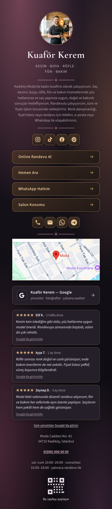 Kuaför · Oklu · Pembe Koyu template preview