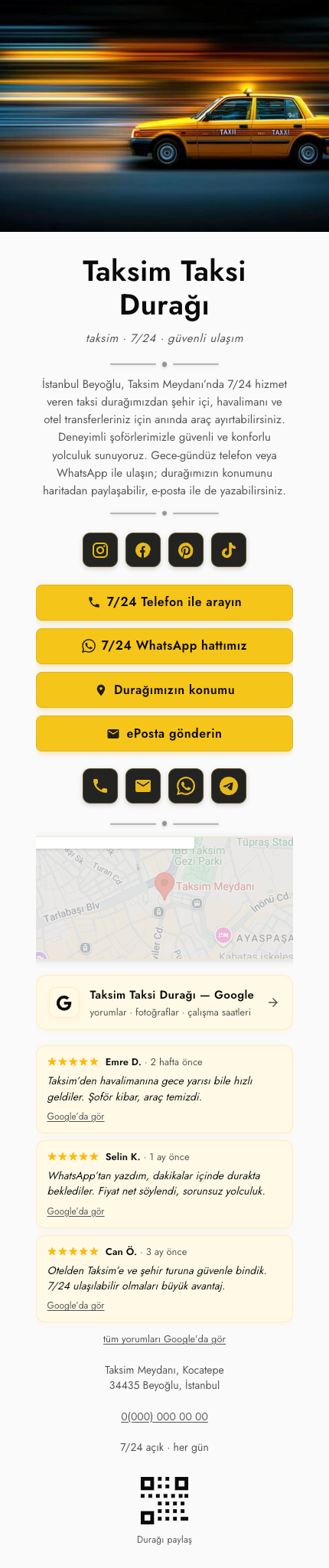 Taksi · İkonlu · Beyaz Sarı Siyah template preview